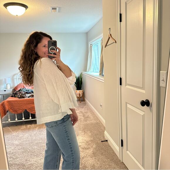 GAP White Linen Square Neck Flare Sleeve Top Blouse Small - Picture 3 of 11